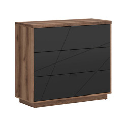 Komoda Forn 106 cm z 3 szufladami dab delano ciemny/czarny mat