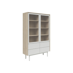 Witryna Ema 105 cm z 2 drzwiami i 4 szufladami orzech jackson hickory/jasny szary