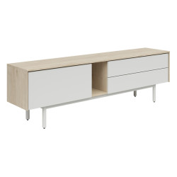 Szafka RTV Ema 180 cm z drzwiami i 2 szufladami orzech jackson hickory/jasny szary