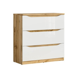 Komoda Nuis 90 cm z 3 szufladami dab wotan/bialy polysk