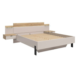 _ozko Tabina 180x200 z 2 szafkami nocnymi i LED dab mauvella/kaszmir