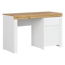 Biurko Holten 130 cm z drzwiami i szuflada dab wotan/bialy