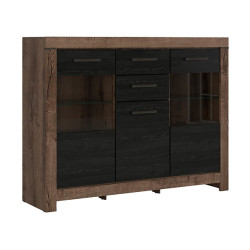 Komoda Balin 160 cm witryna z 3 drzwiami i 2 szufladami dab monastery/dab czarny