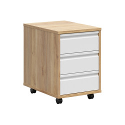 Kontenerek biurowy Reserve 43 cm mobilny z 3 szufladami dab mauvella/bialy