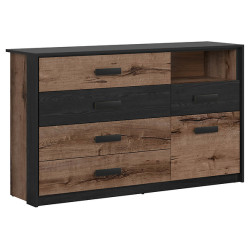 Komoda Kassel 150 cm z drzwiami i 5 szufladami dab monastery/dab czarny