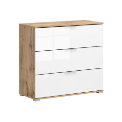 Komoda Zele 95 cm z 3 szufladami dab wotan/bialy polysk
