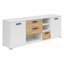 Komoda Homeland 155 cm z 2 drzwiami i 3 szufladami bialy/dab artisan