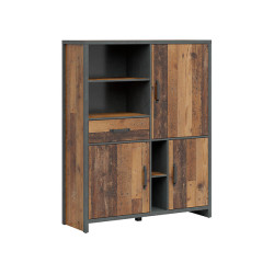 Regal Weston 120 cm z 3 drzwiami szuflada i 4 polkami sosna old style